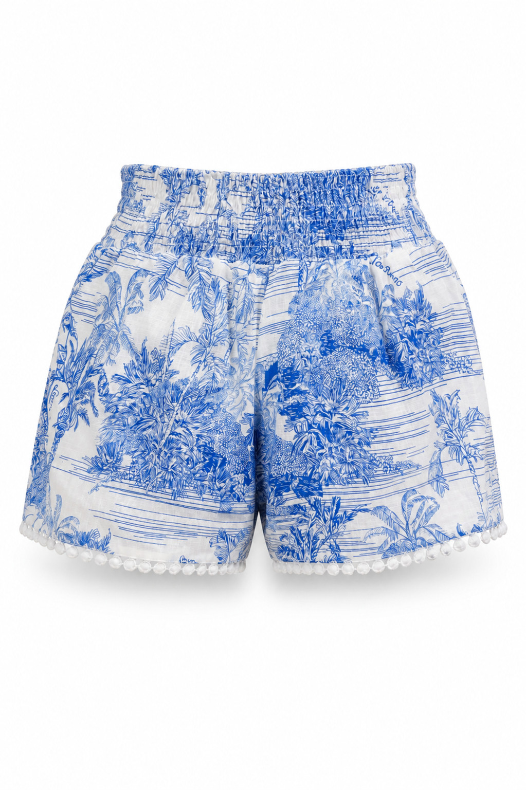 Pantaloncini Mimi in lino stampa Adoro azzurro