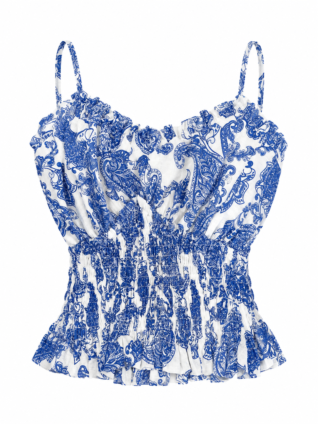 Top Ornella in lino stampa Cachemire blu