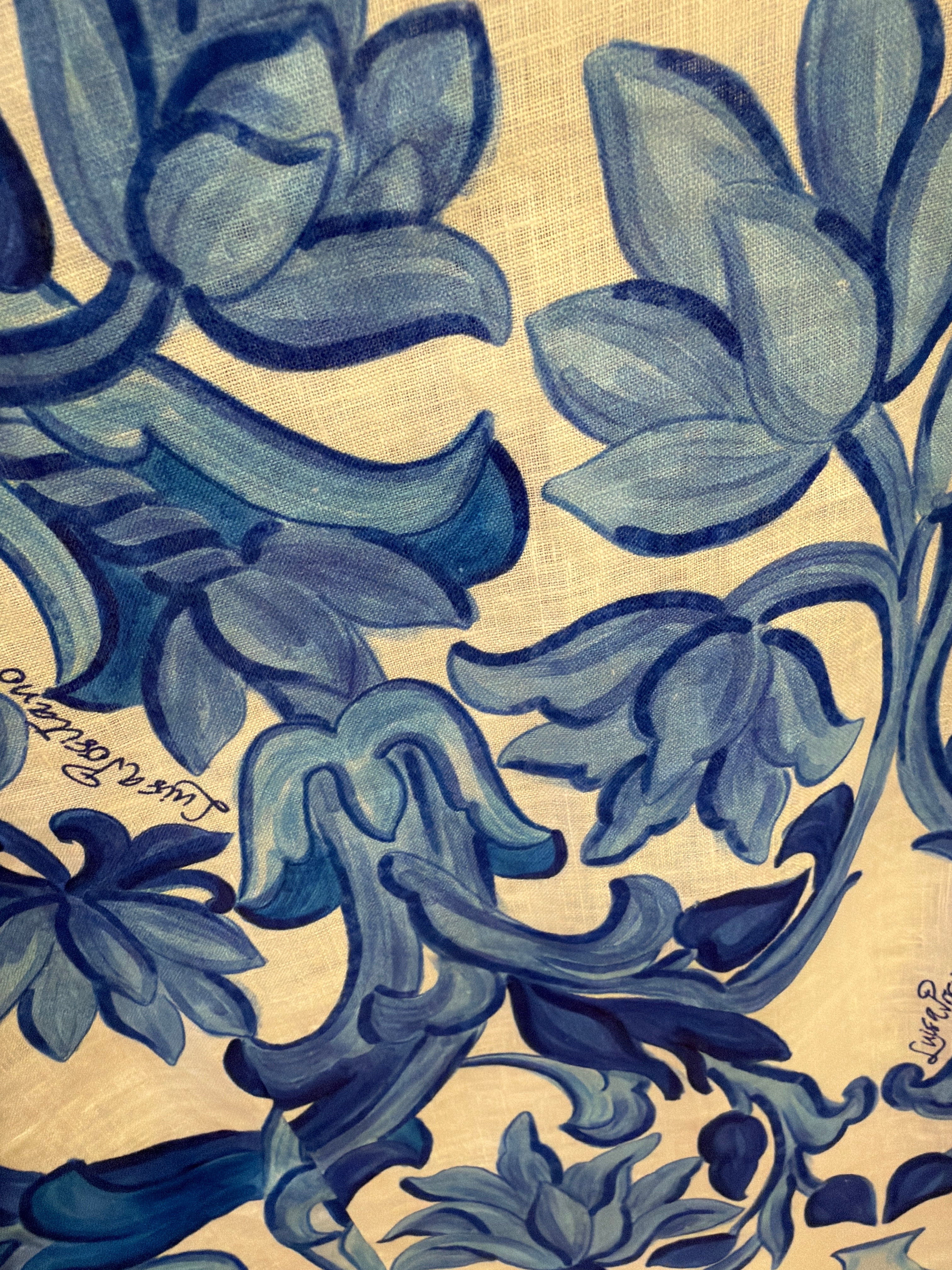 blue painting print linen bandana