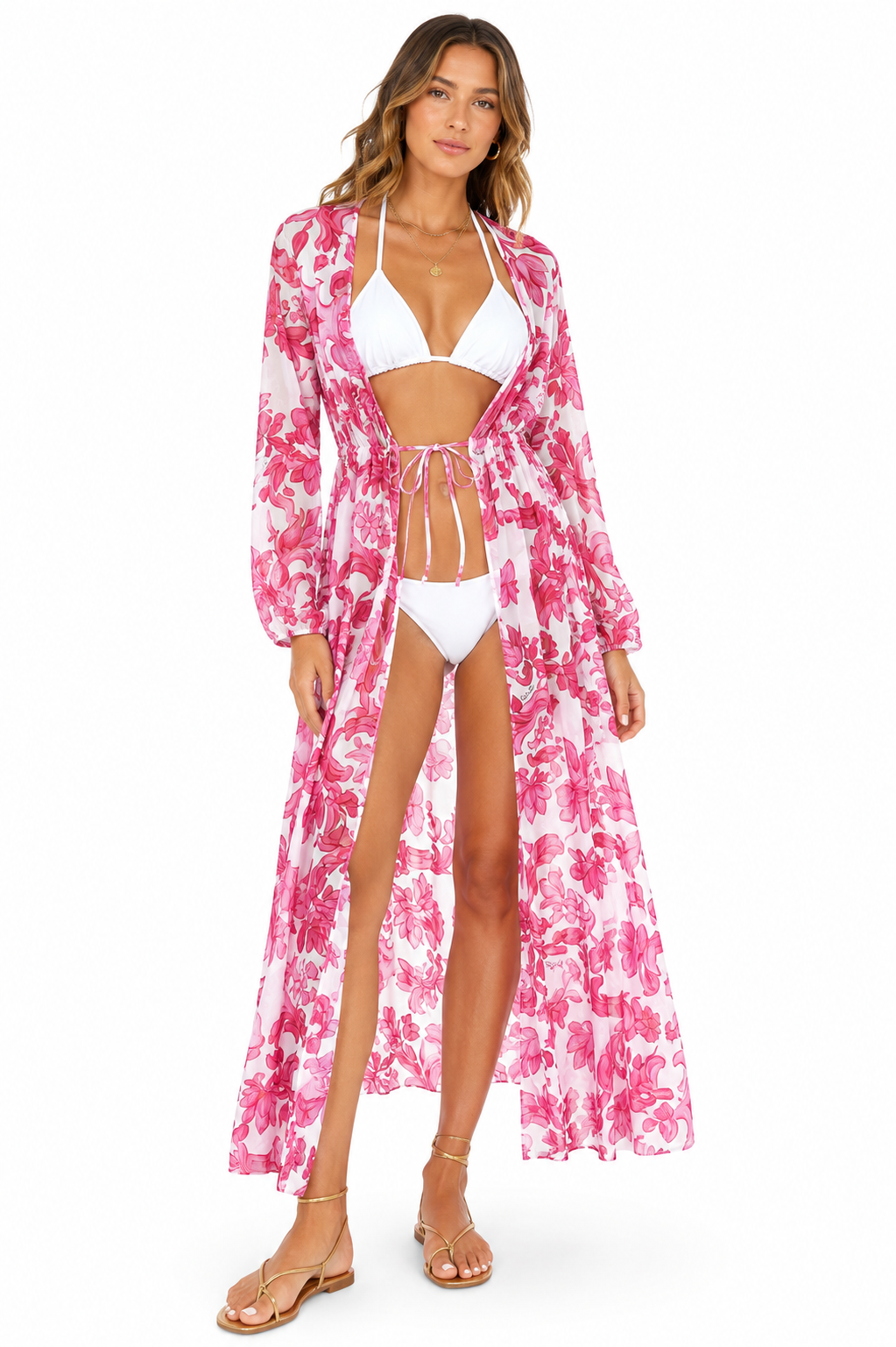 Copricostume in georgette taglia unica in viscosa stampa pittura rosa