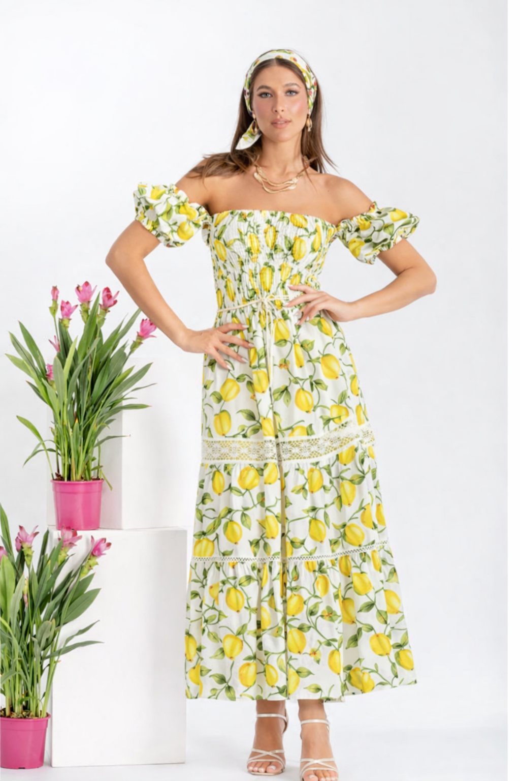 Austria linen lemon print dress