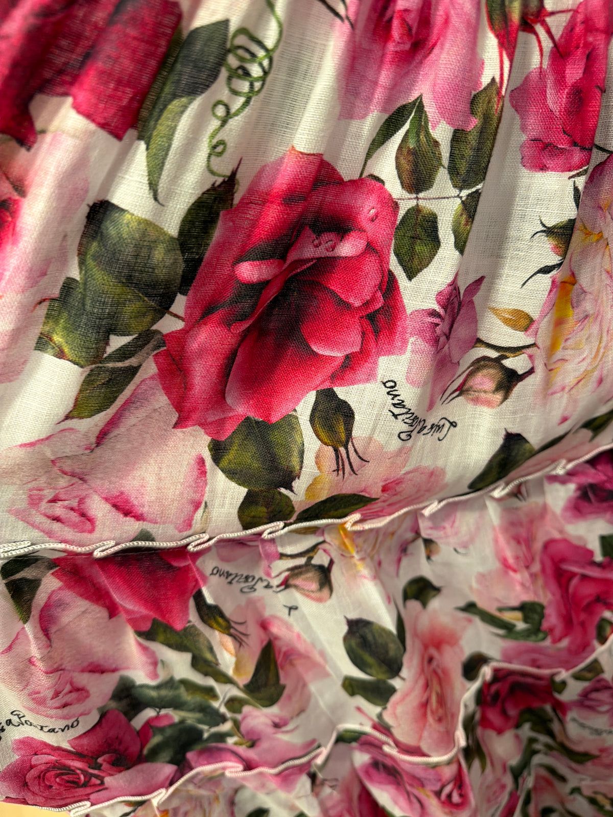 Long Monaco dress in rose print linen