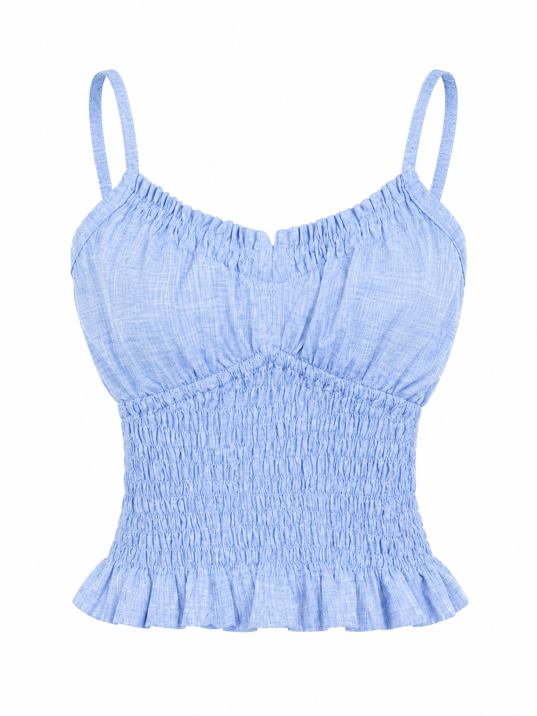 Top Ornella in lino stampa azzurro