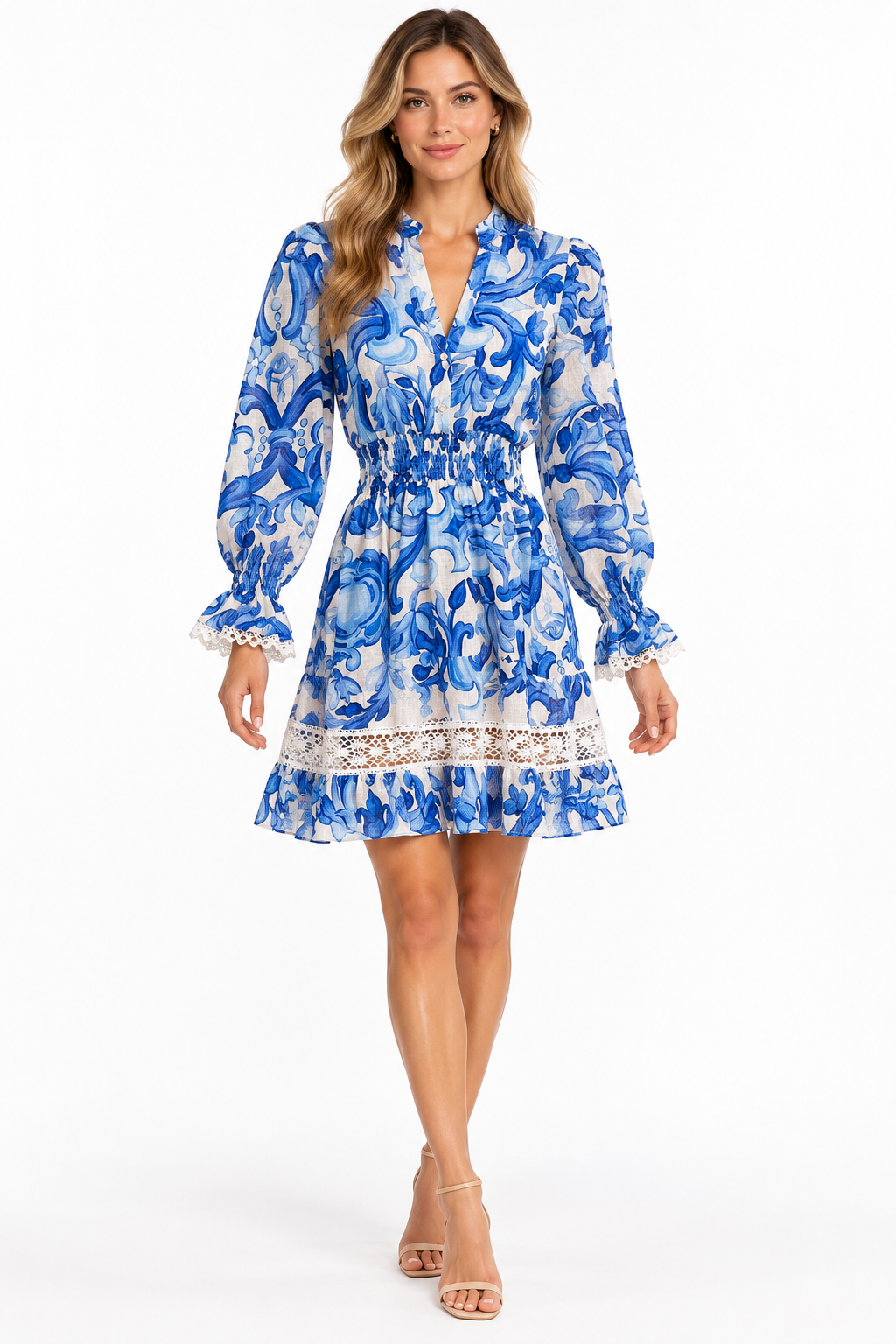 Mirage short linen dress in blue paint