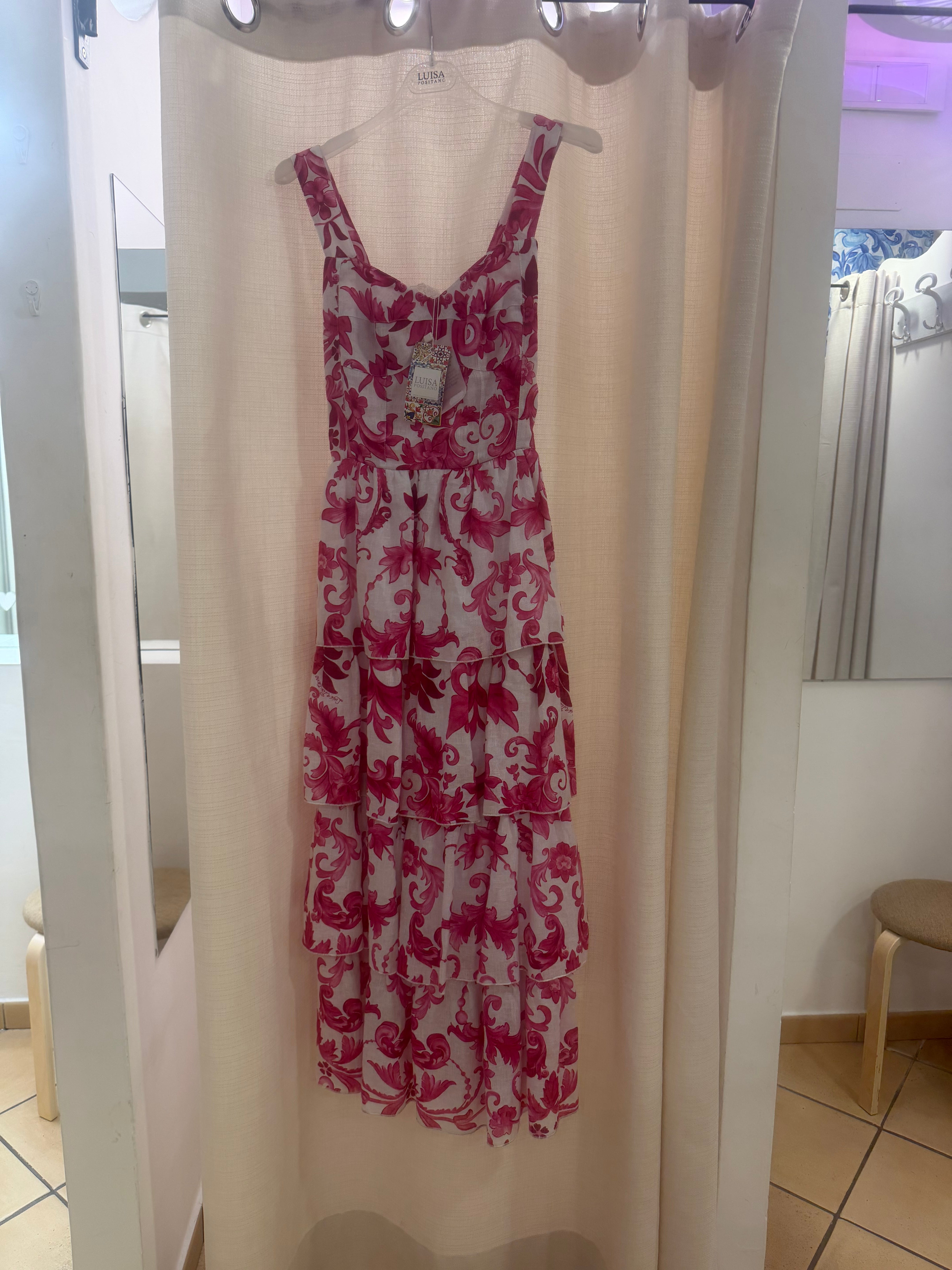Latoya pink paint print linen dress