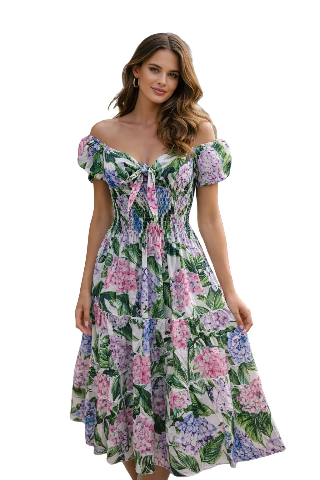 Fresella hydrangea print linen dress