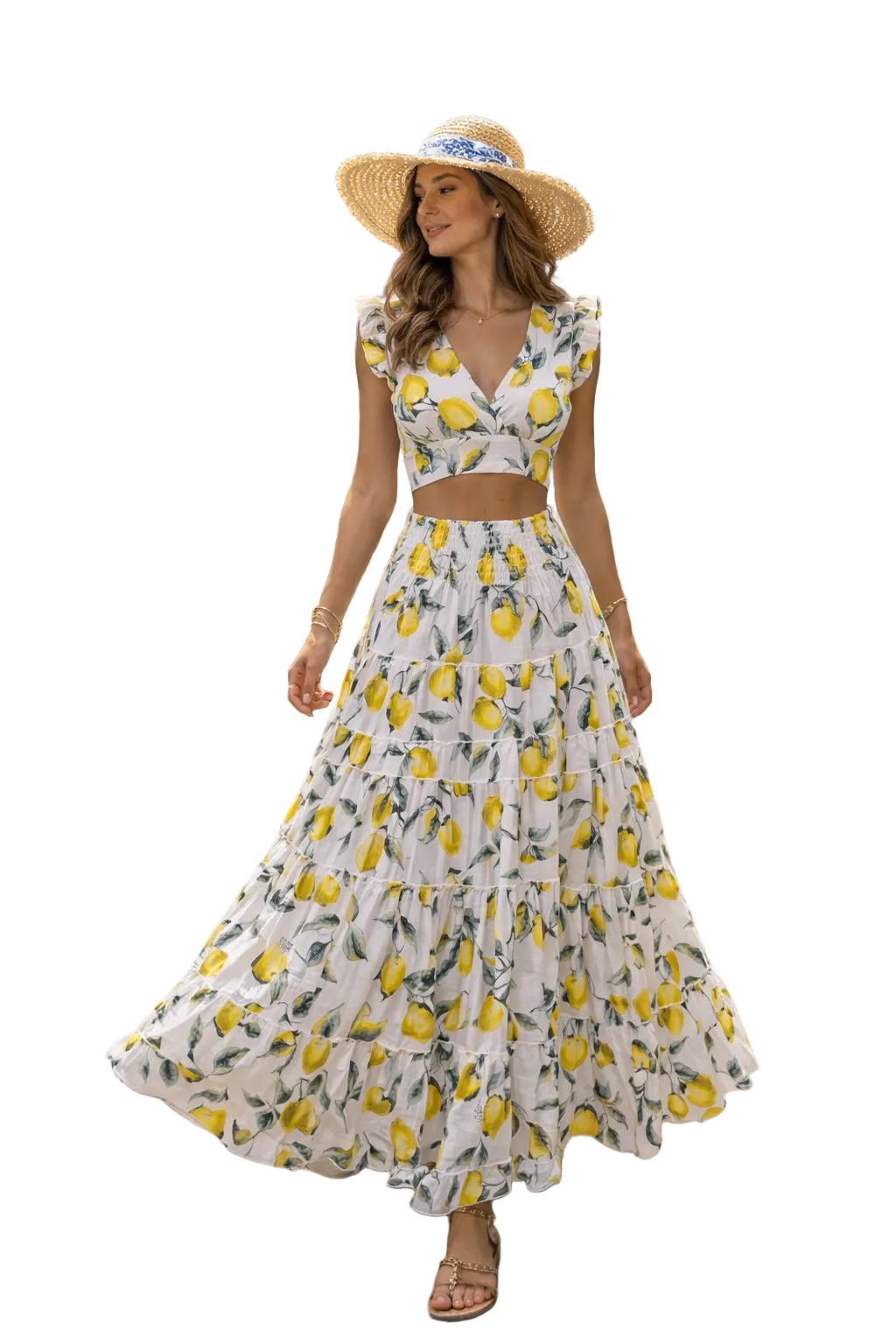 Pina Colada top and Hedy skirt set in lemon-print linen