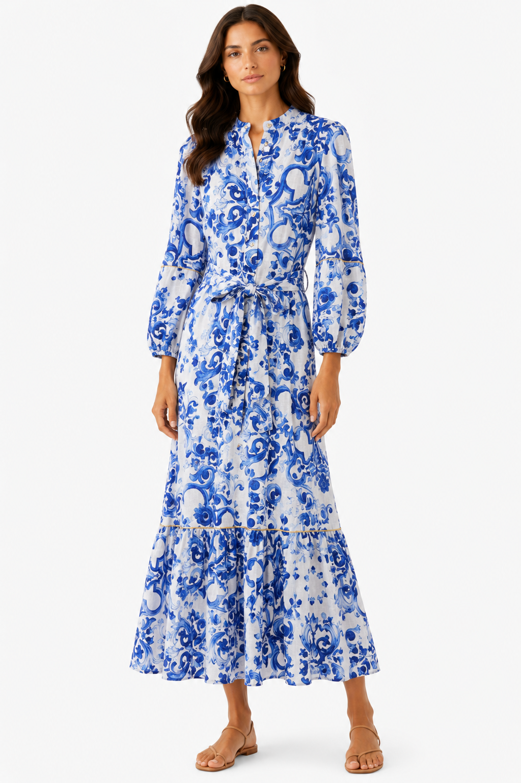Abito Monaco long in lino stampa Ravello blu taglia M/L (Copia)
