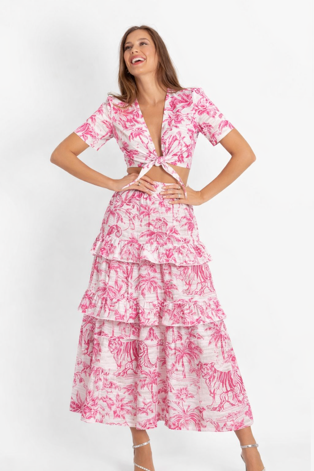 Completo top Bali e gonna Bali in lino stampa adoro rosa