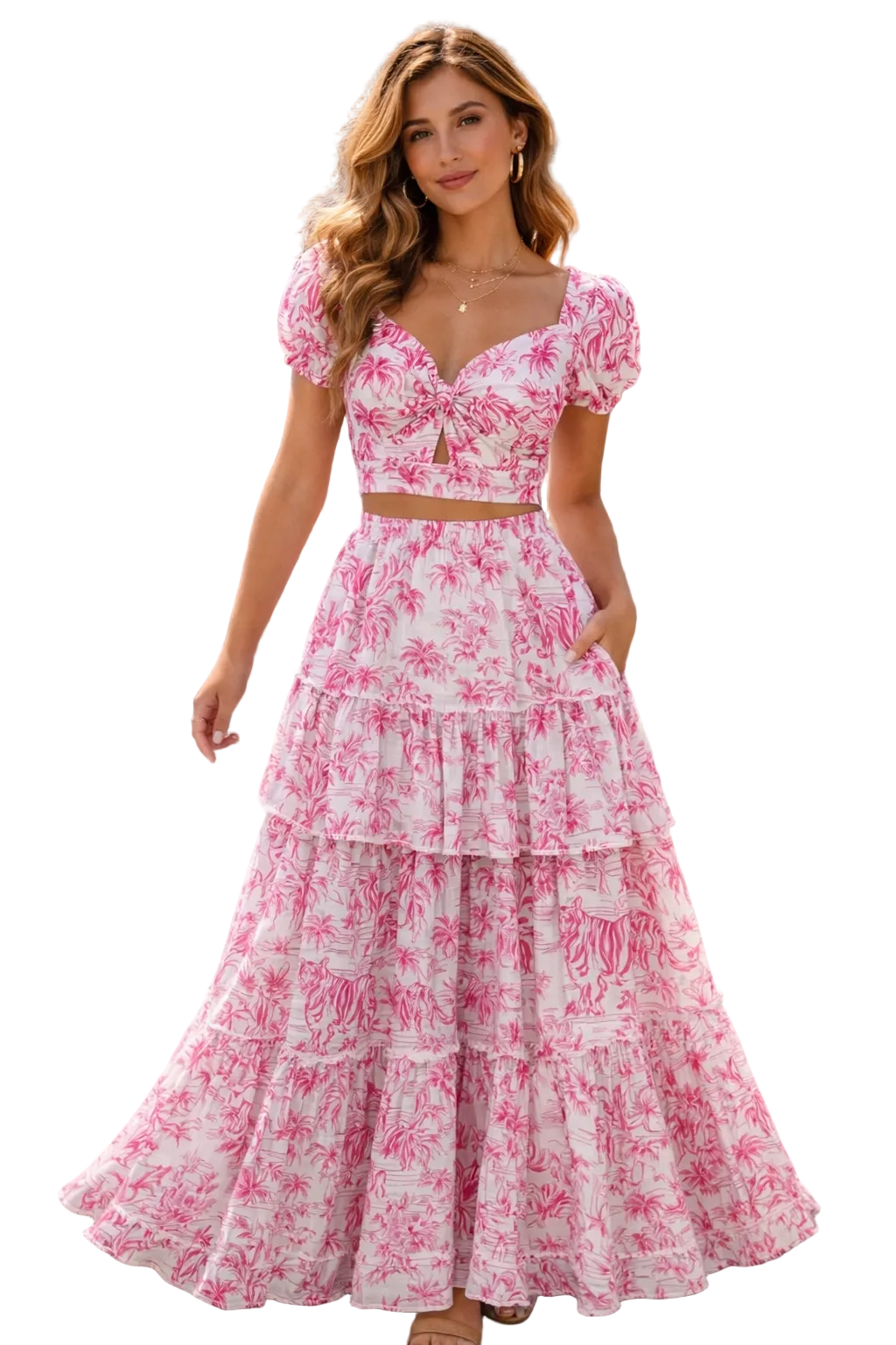 Completo top e gonna hedy in lino stampa adoro rosa