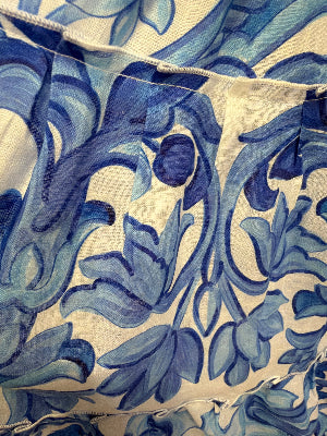 Abito chemisier Nerea in lino con cintura rifiniture oro stampa pittura blu