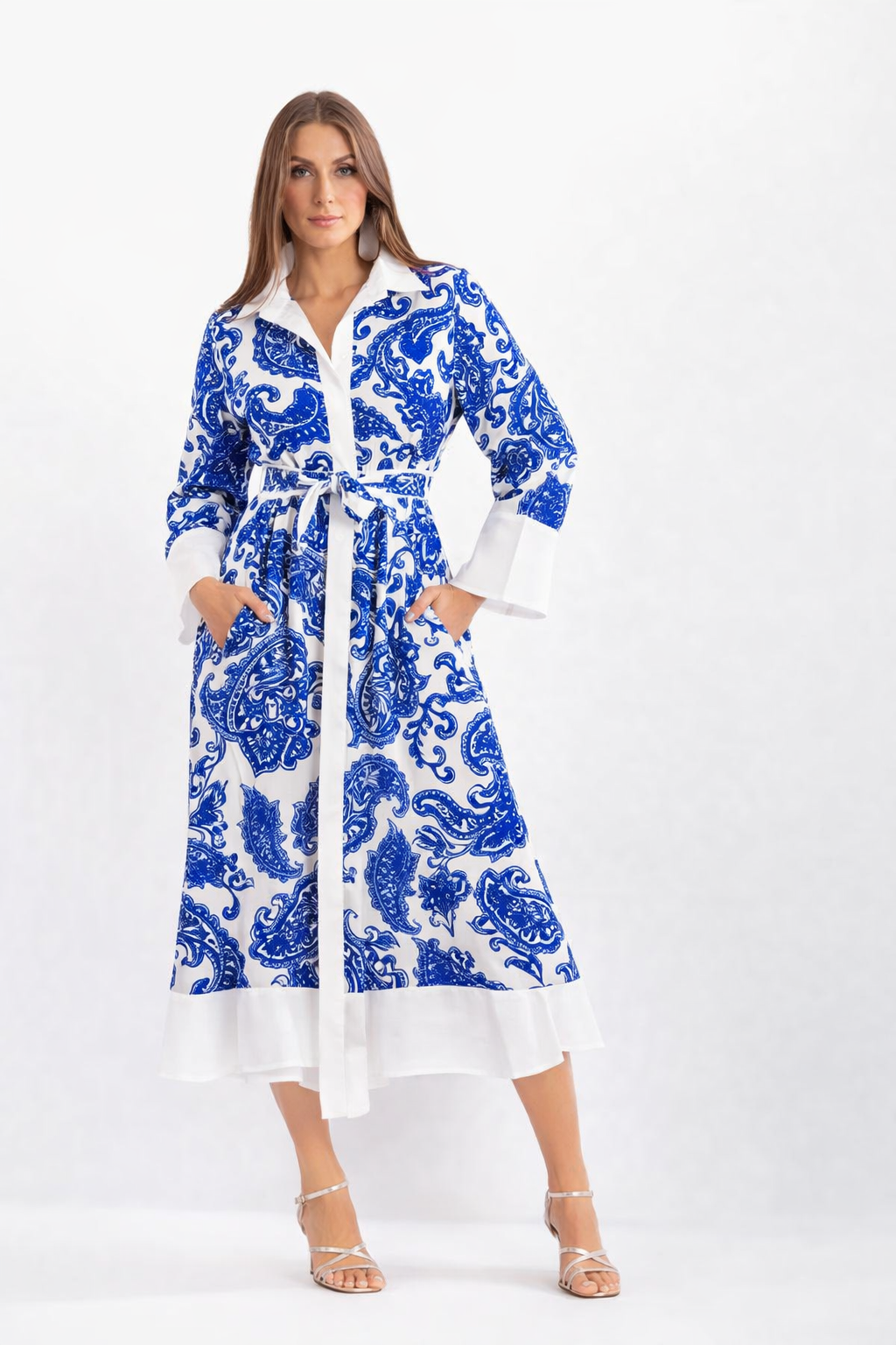Asal dress in blue cashmere print linen