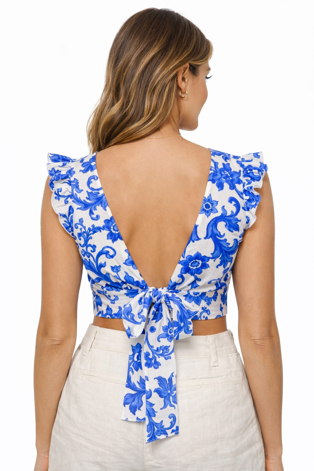 Top Pina colada in blue branch print linen