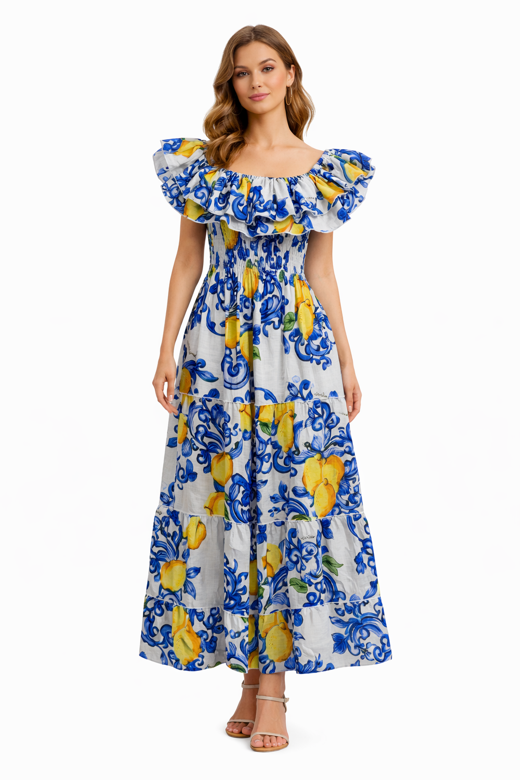 Double Ruffle Dress in Hamalfi print linen