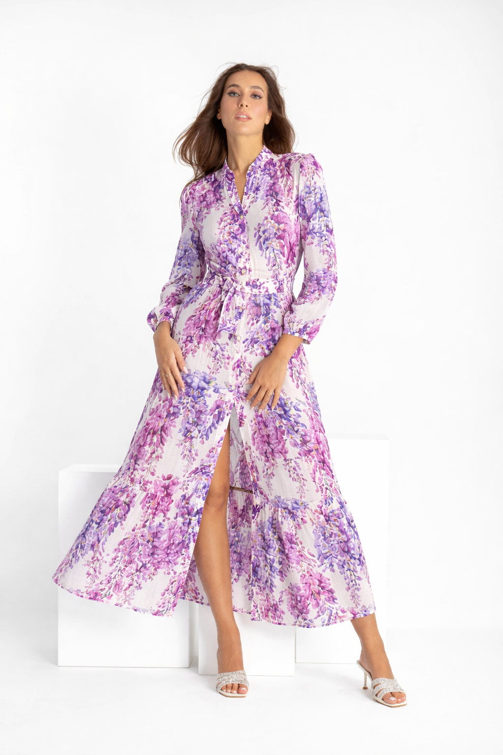 Abito Nerea in lino stampa glicine