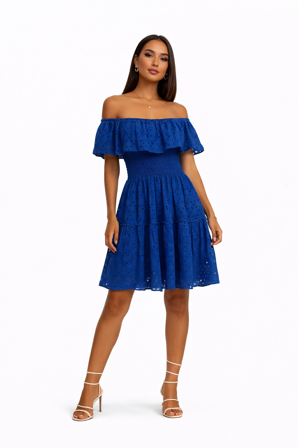 Abito volant corto in cotone sangallo