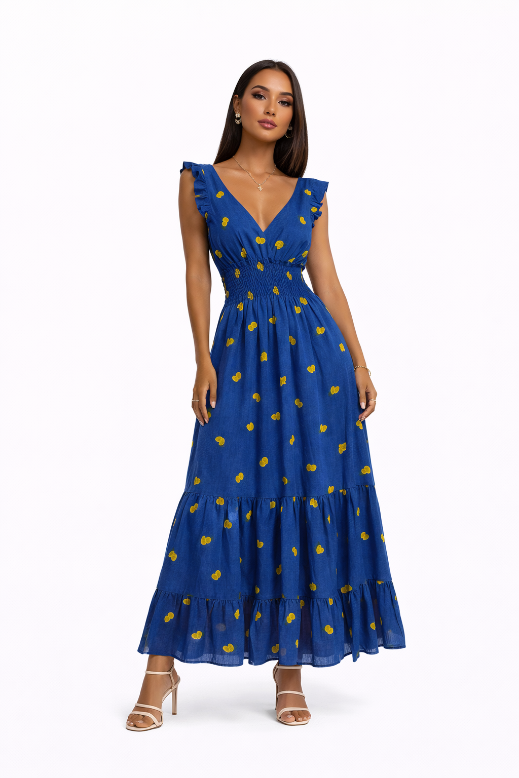 Abito Tucano in lino ricamato blu