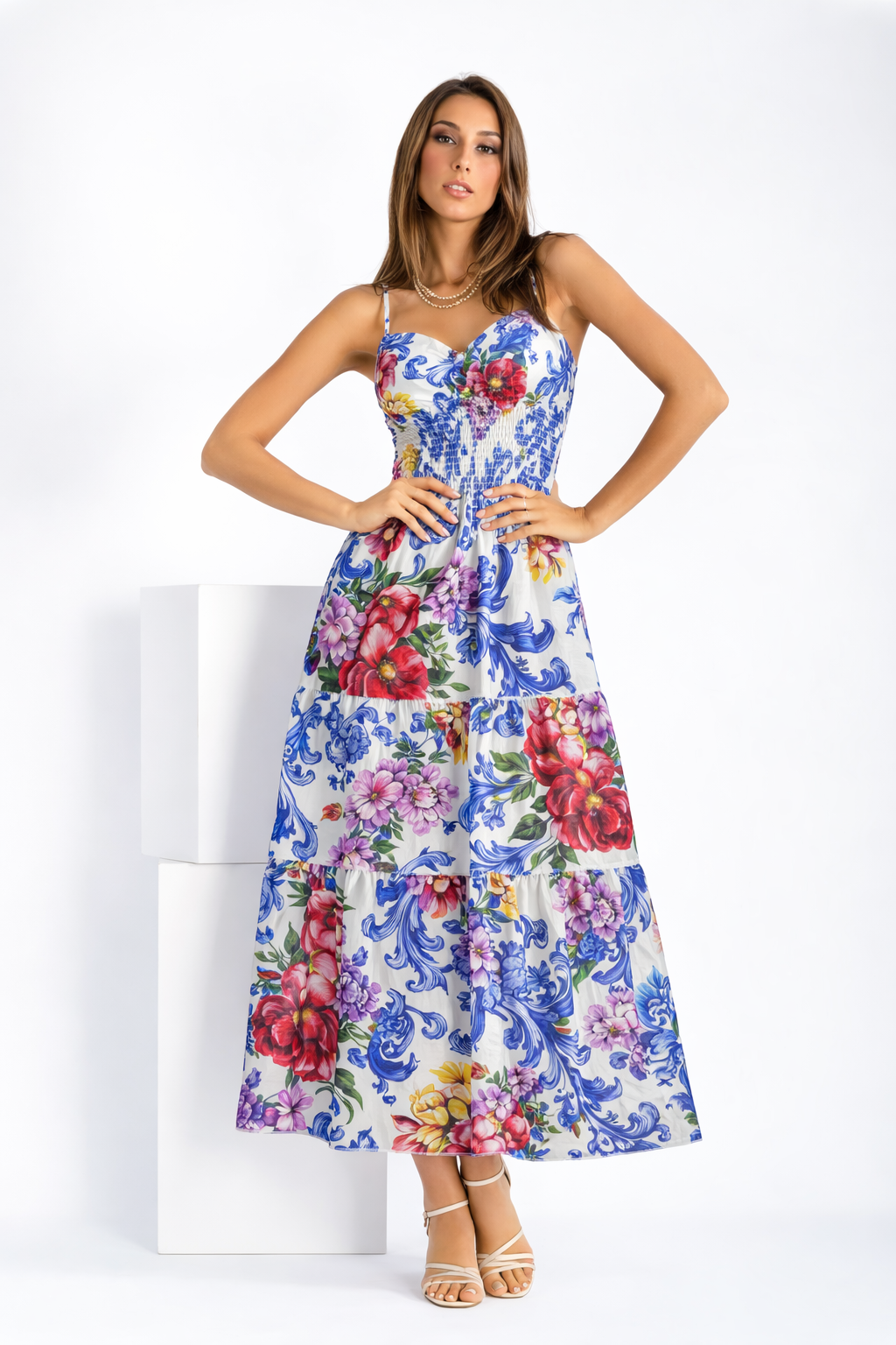 Abito Ornella lungo in lino stampa Arte