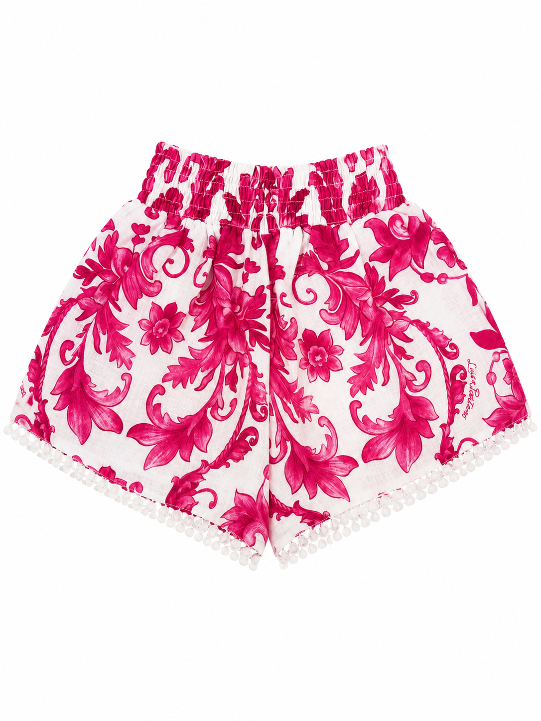 Pantaloncini Mimi in lino stampa Ramo rosa