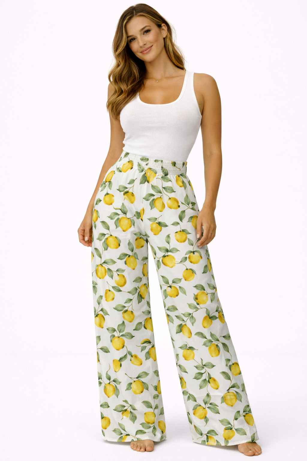 Linen Mandala trousers with lemon print