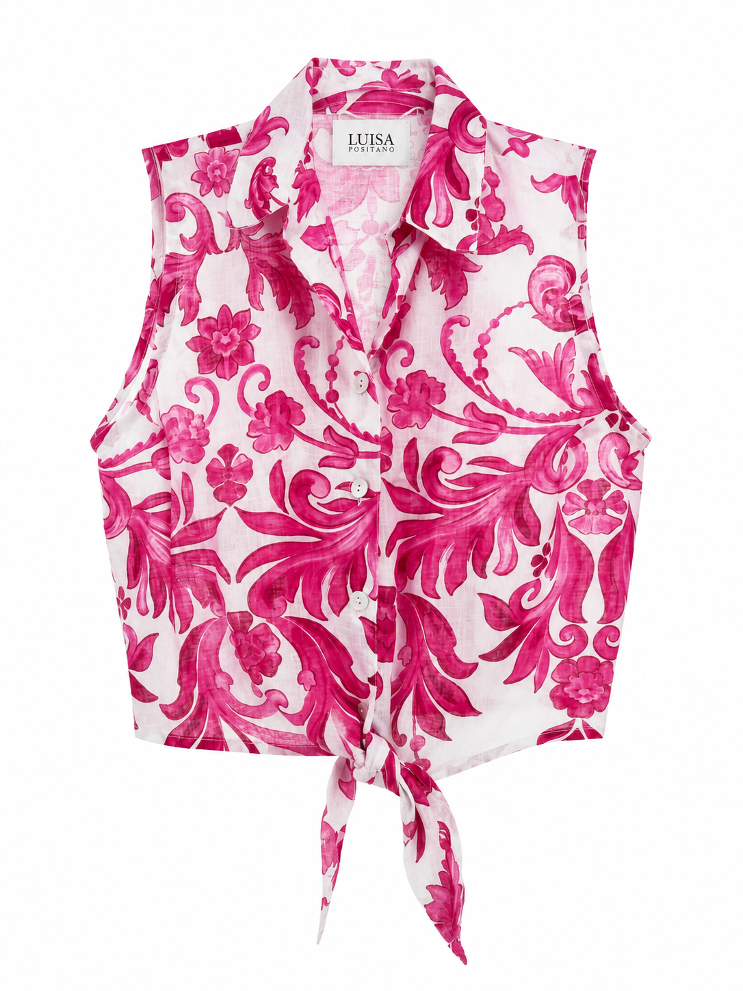 Nikki top in lino stampa Ramo rosa taglia S/M