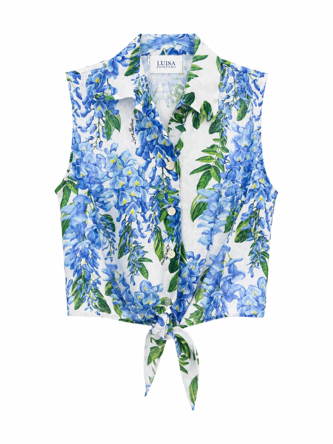 Nikki top in lino stampa glicine blu taglia S/M