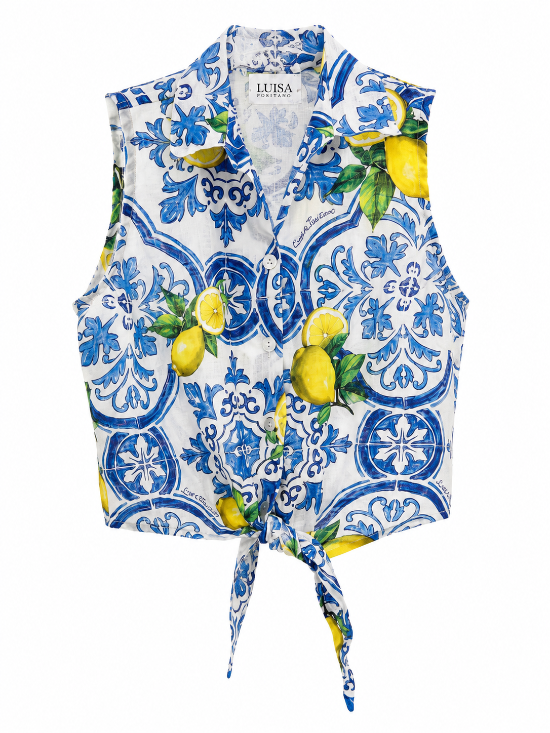 Nikki top in lino stampa limoni nuovo taglia S/M