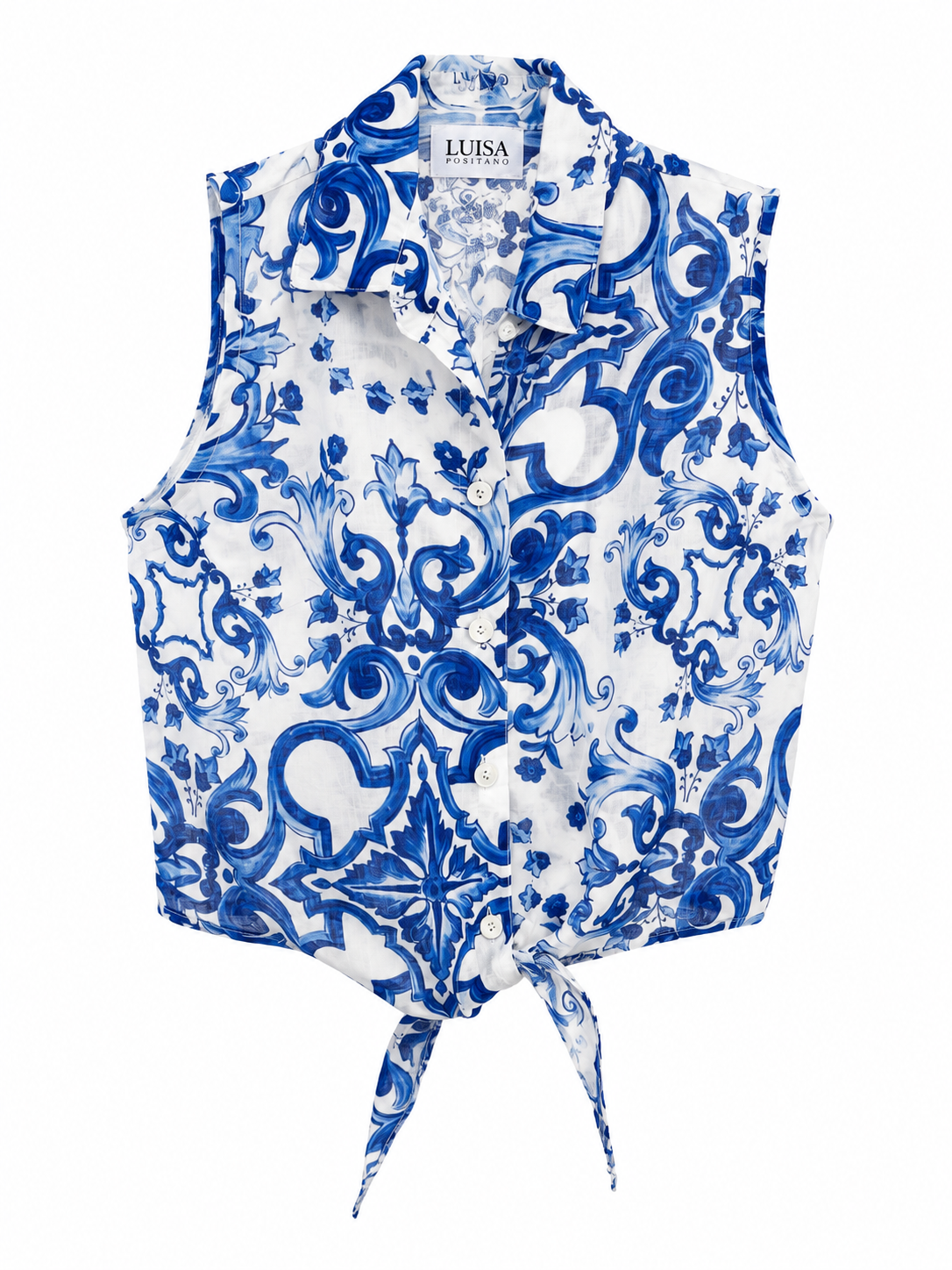 Nikki top in lino stampa Ravello blu taglia S/M