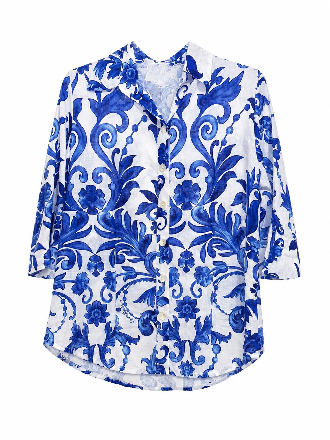 Camicia Nara in lino stampa Ramo blu