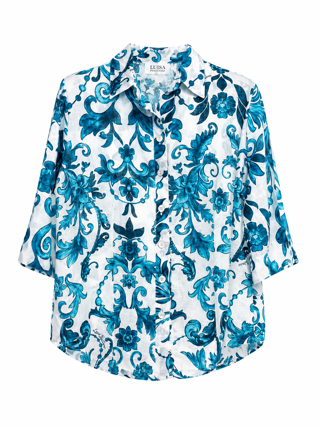 Camicia Nara in lino stampa Ramo verde
