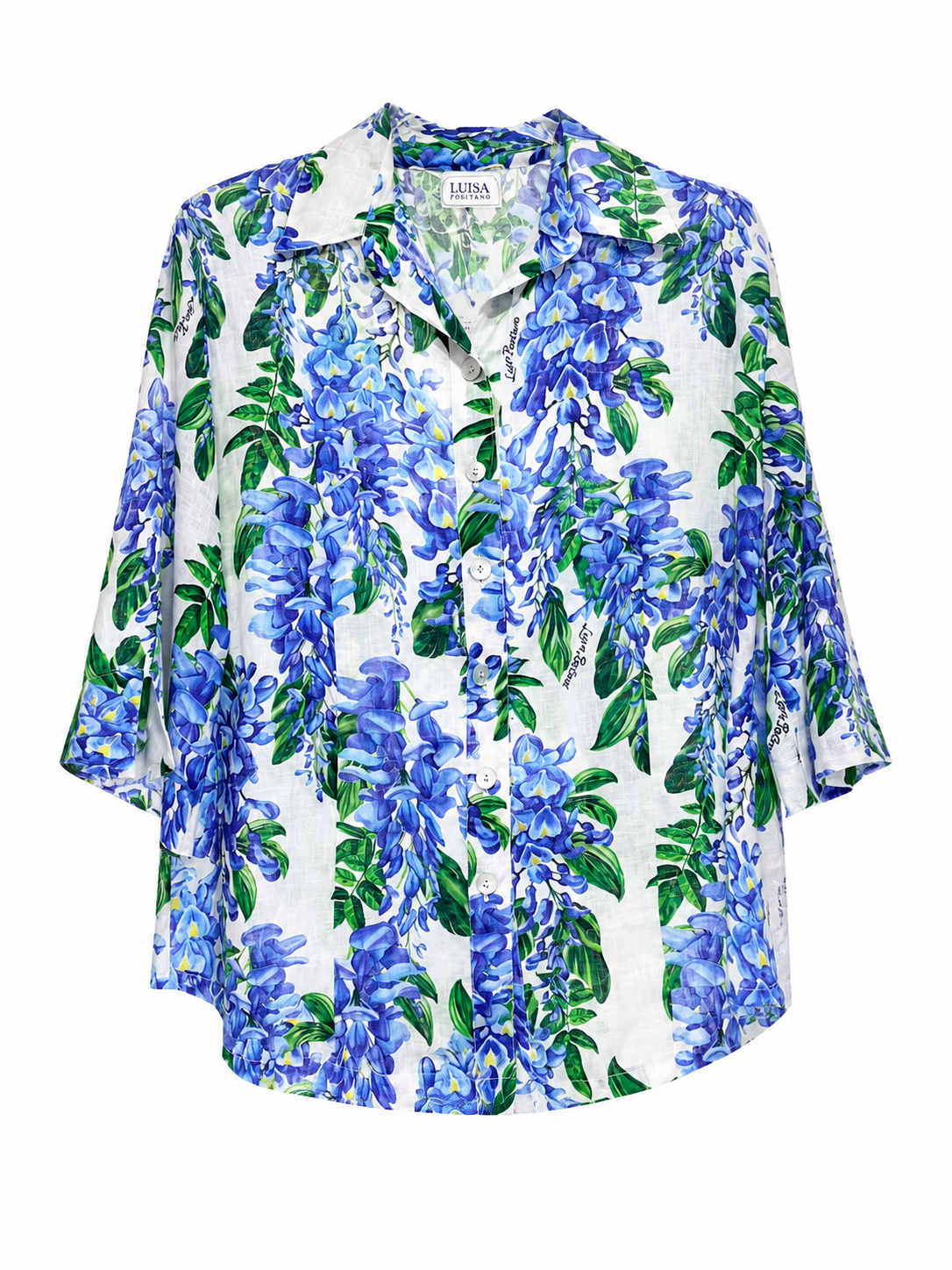 Camicia Nara in lino stampa glicine azzurro