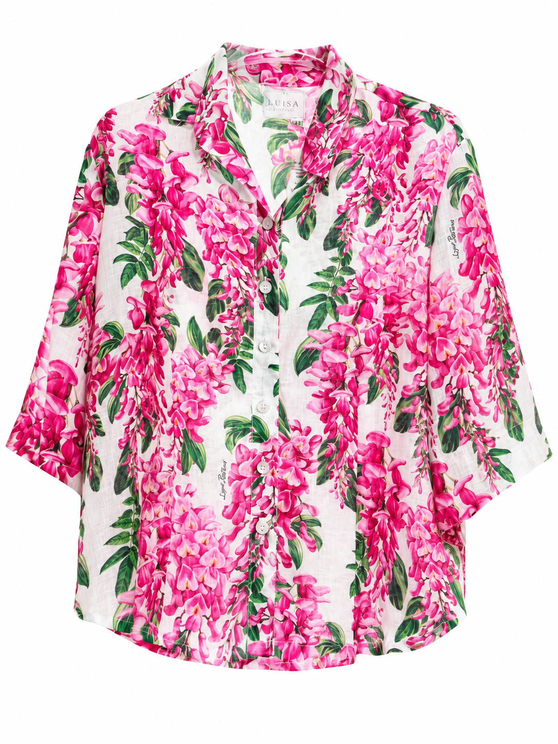 Camicia Nara in lino stampa Glicine fuxia