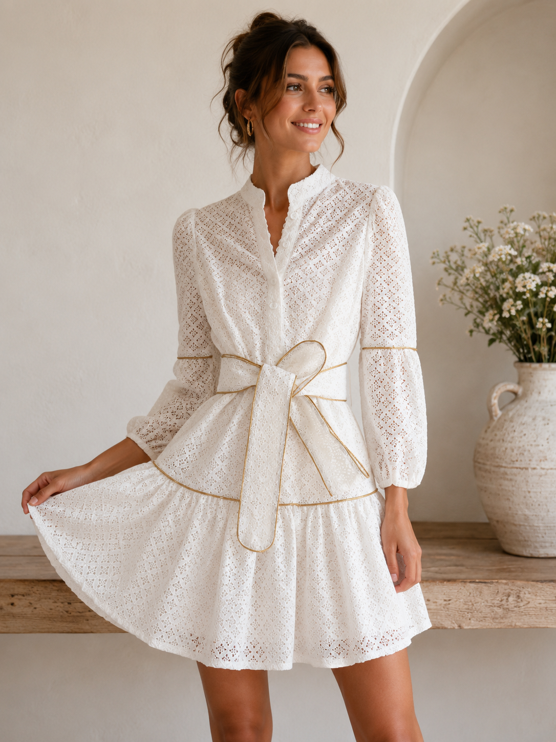Abito Monaco corto in pizzo sangallo bianco M/L
