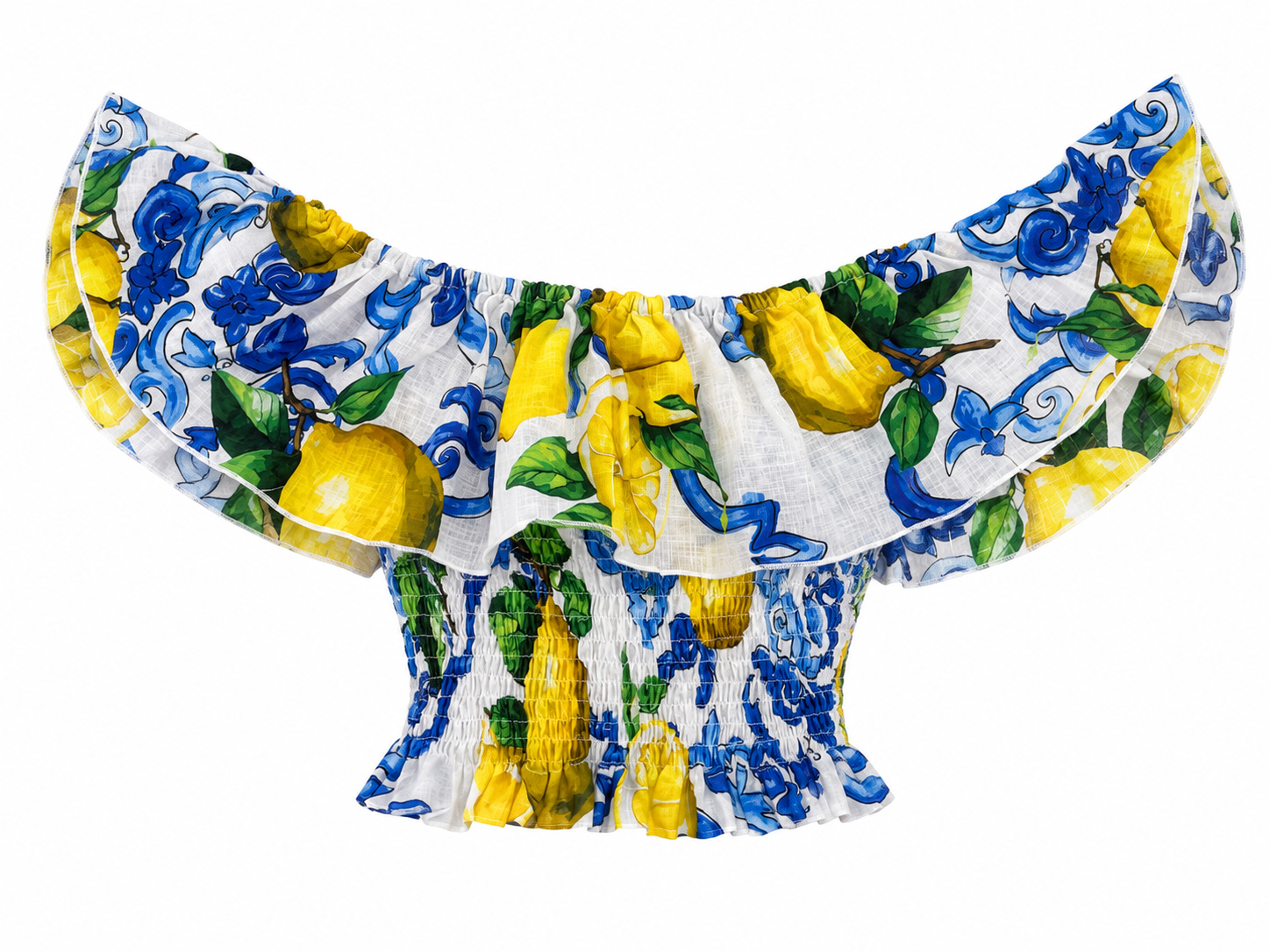 Top Volant in lino stampa Lime