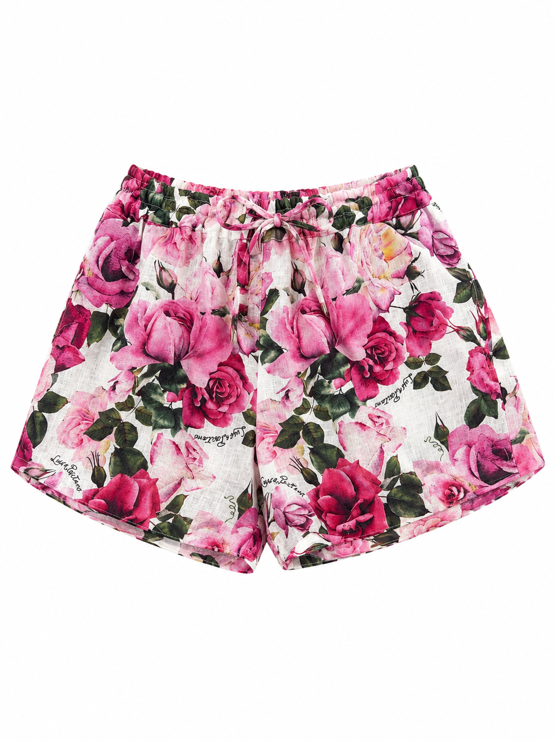 Shorts Andromeda in lino con tasche e laccio taglia M/L stampa Rose