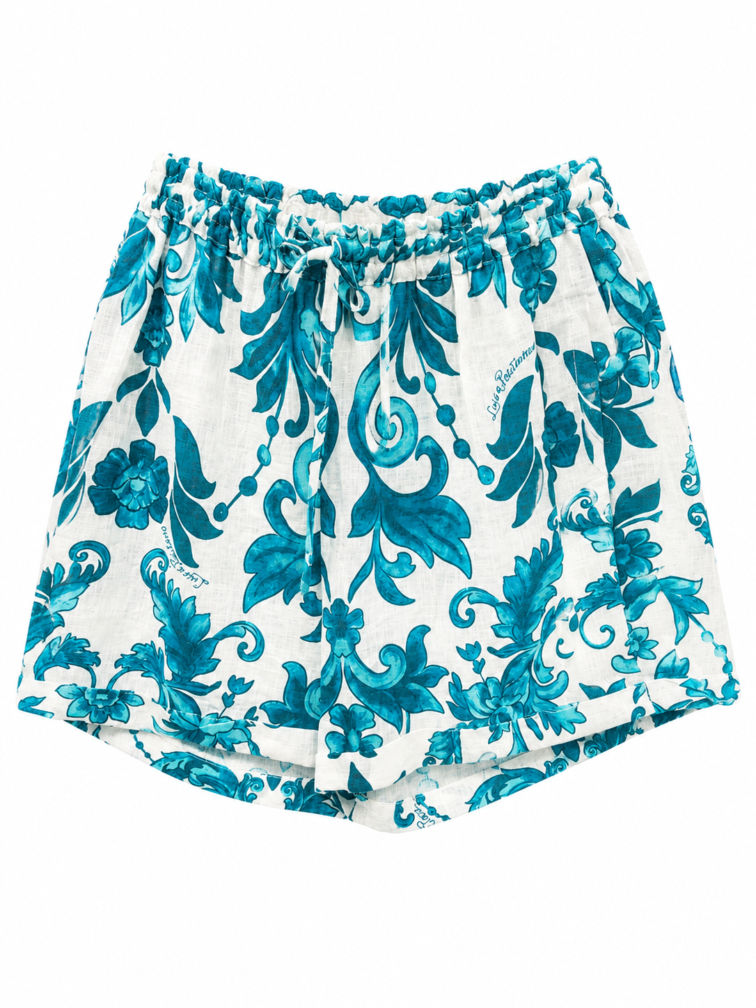 Shorts Andromeda n lino con tasche e laccio stampa Ramo verde taglia M/L