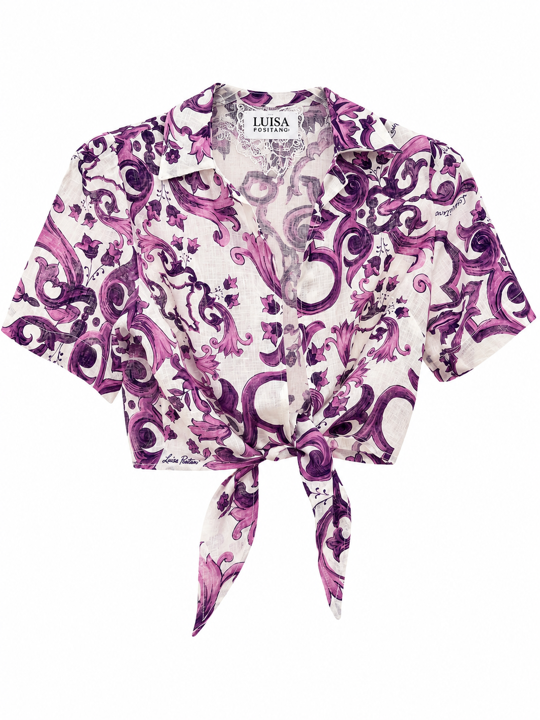 Top Bali in lino stampa ravello viola taglia xs /s