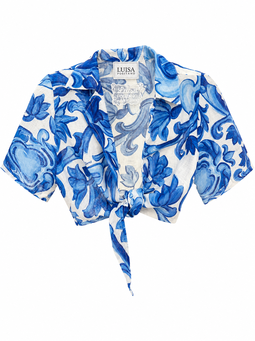 Top Bali in lino stampa pittura blu taglia xs /s