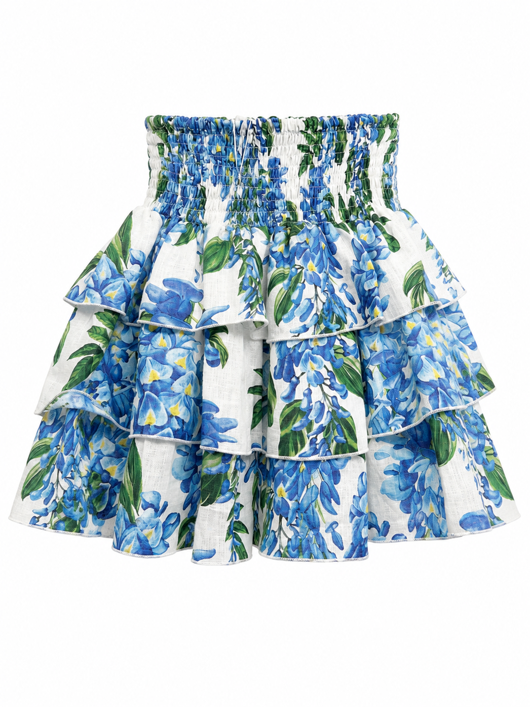 Minigonna Daisy in lino stampa glicine azzurro