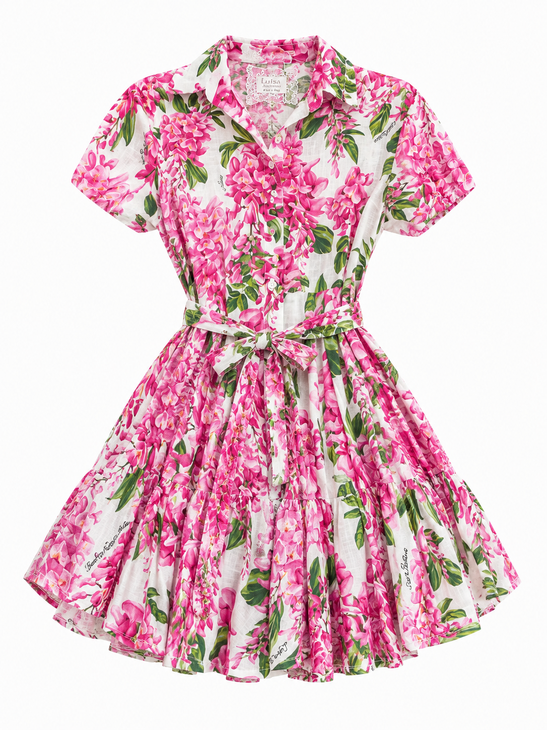 Abito Daphne in lino stampa glicine rosa taglia S