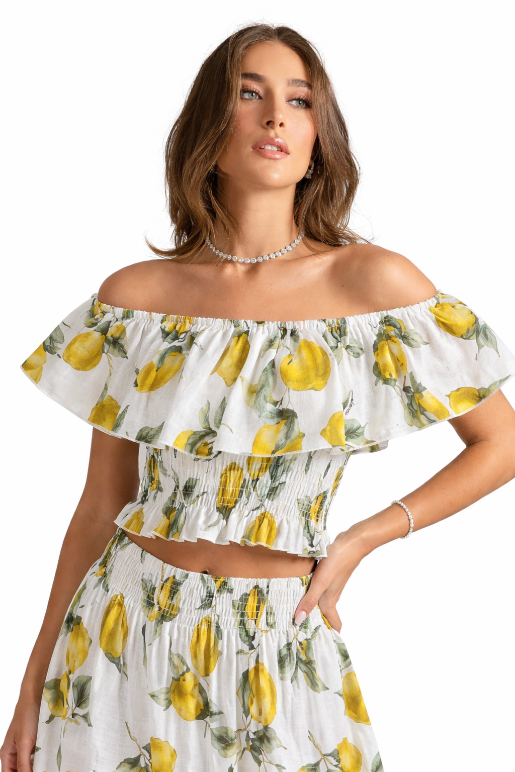 Top volant citrons en lin