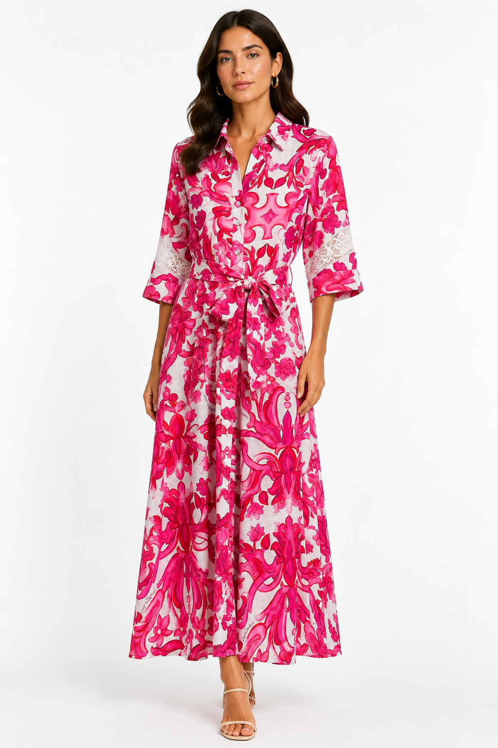 Abito Virginia in lino stampa Pittura rosa taglia L