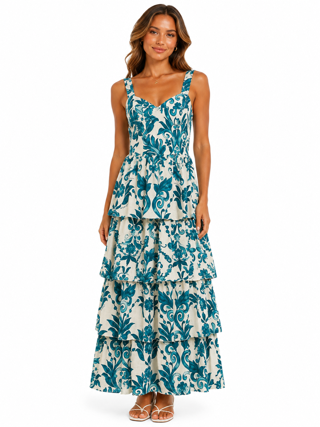Abito Latoya in lino stampa Ramo verde taglia s / M