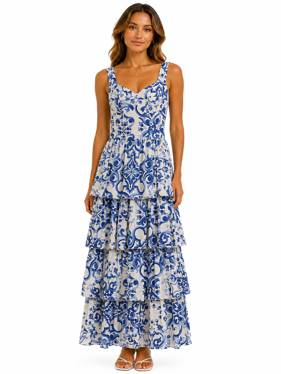 Abito Latoya in lino stampa Ravello blu taglia s / M