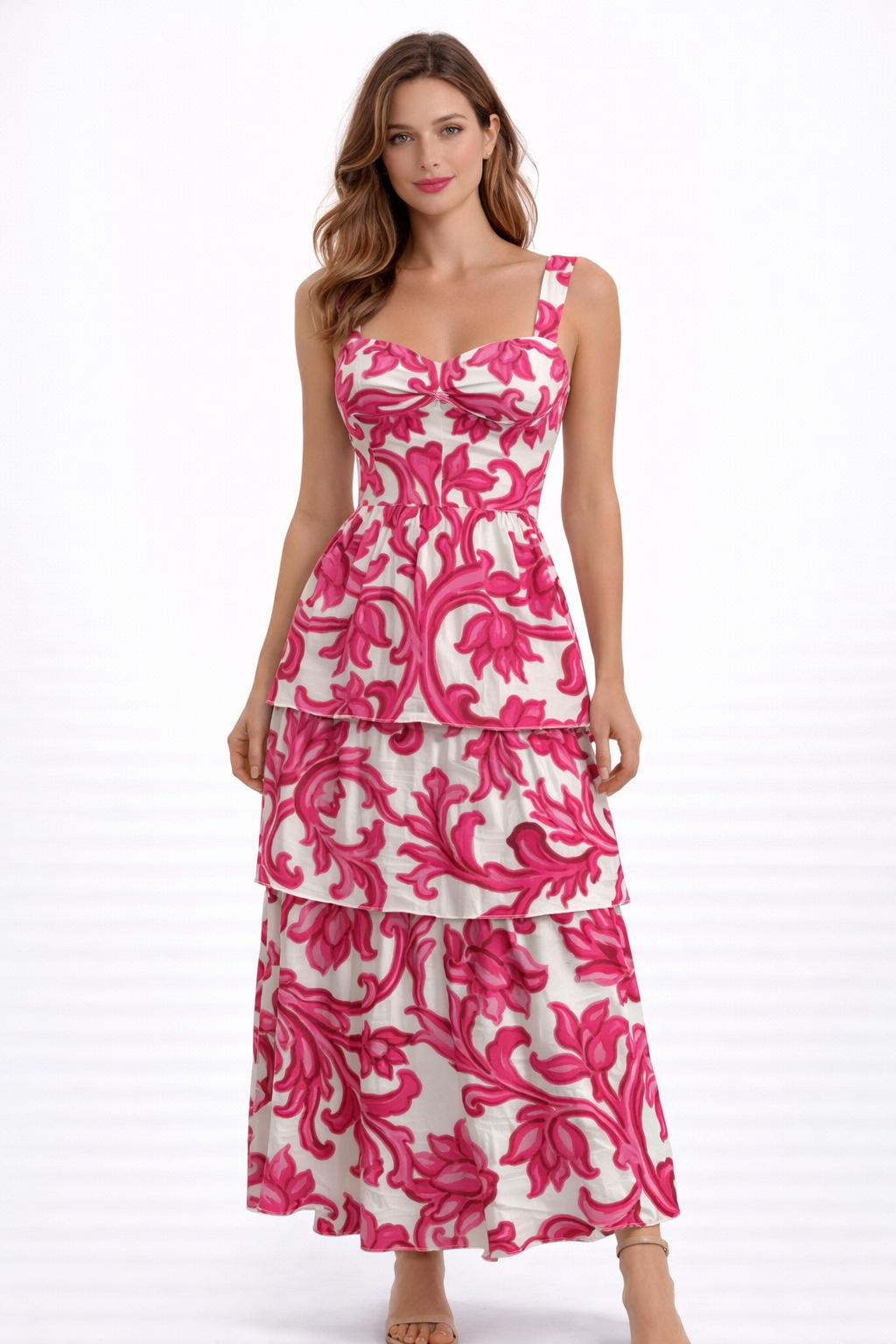 Latoya-Leinenkleid mit rosa Gemälde-Print