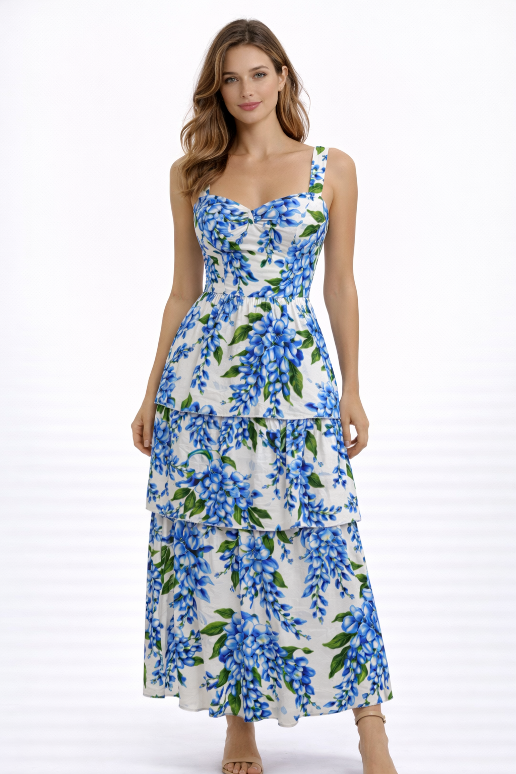 Kleid Latoya aus Leinen mit blauer Glyzinien-Print
