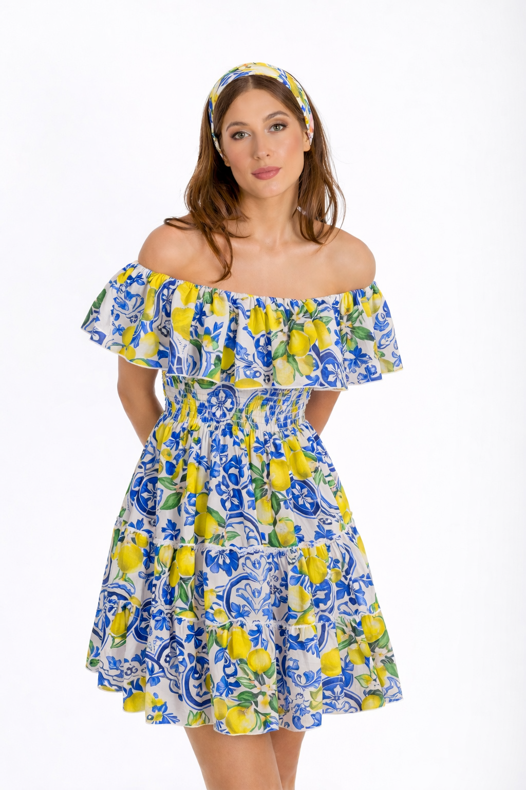 New linen ruffle dress with lemon print