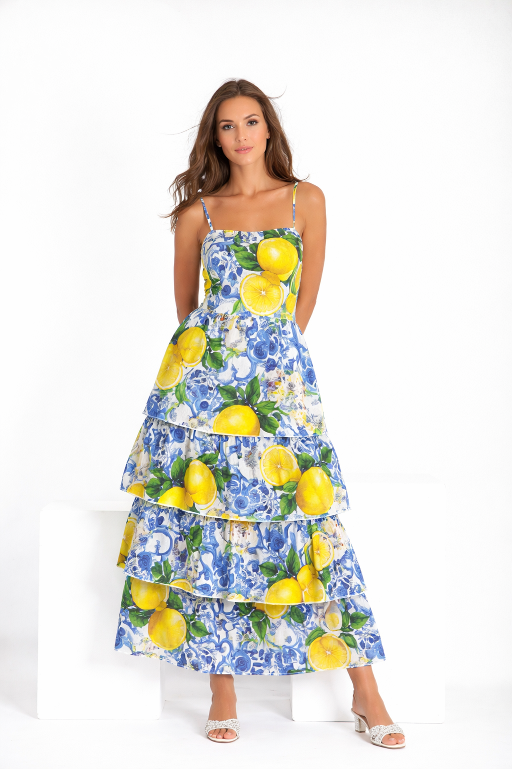 Luana linen dress with Ravello lemons print