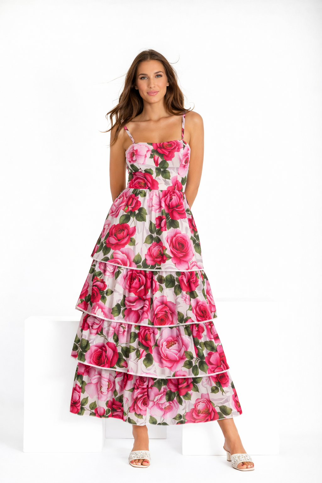 Kleid Luana aus Leinen mit Rosenprint