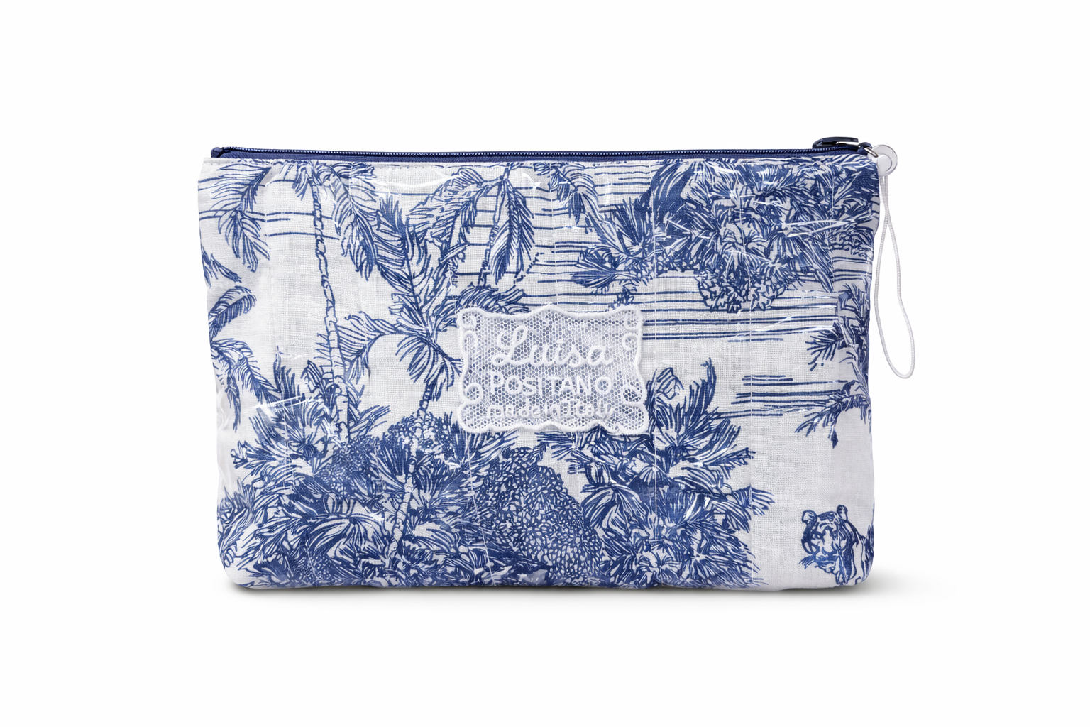 Pochette in lino stampa Adoro blu